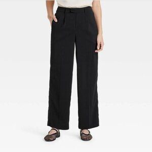 A New Day Women's Size 6 Black High-Rise Satin Side Striped Straight Trouser